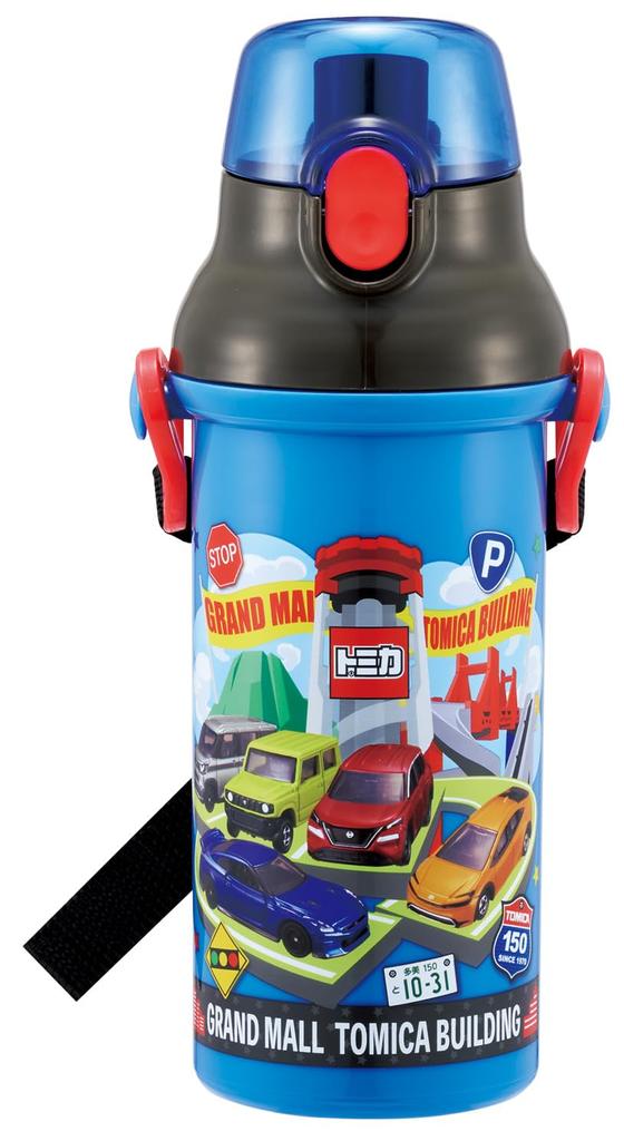 Skater Children's Direct Drinking Water Bottle, Plastic, 480ml, One-Push OpenClose, Dishwasher Safe, Made in Japan, Tomica 26, Boys', PSB5SAN-A