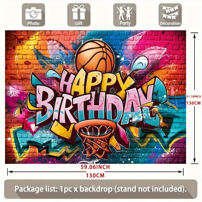 2D Plane 1 Basketball Birthday Party Banner Graffiti Basket Design Suitable for Basketball-themed Parties and Photo Booths