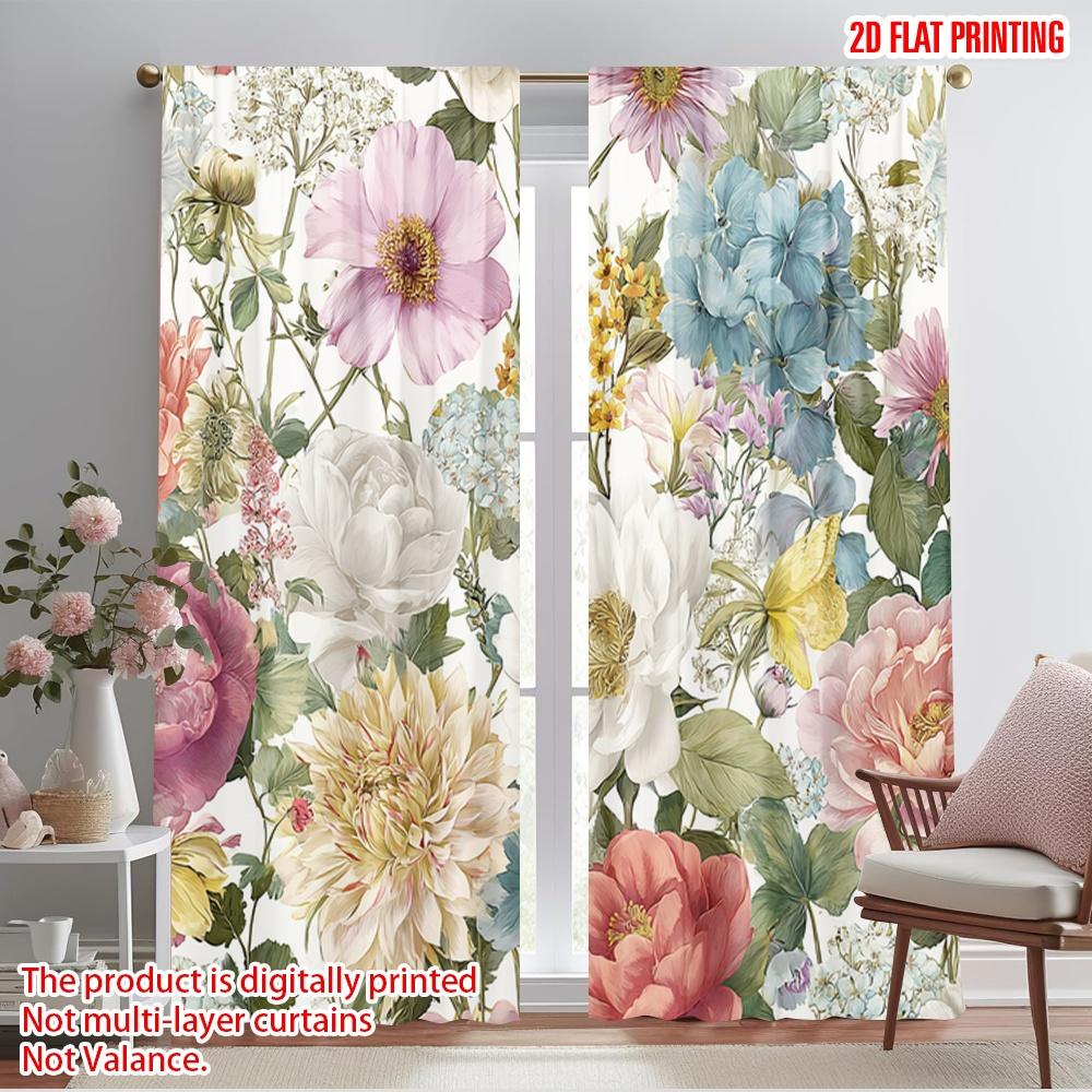 

2pcs,2D plane printing Popular Curtain Panels Blooming Tapestry 100% Polyester (without rod) Holiday for Bedroom, Living Room, 52.50×116.00 CM 2pcs