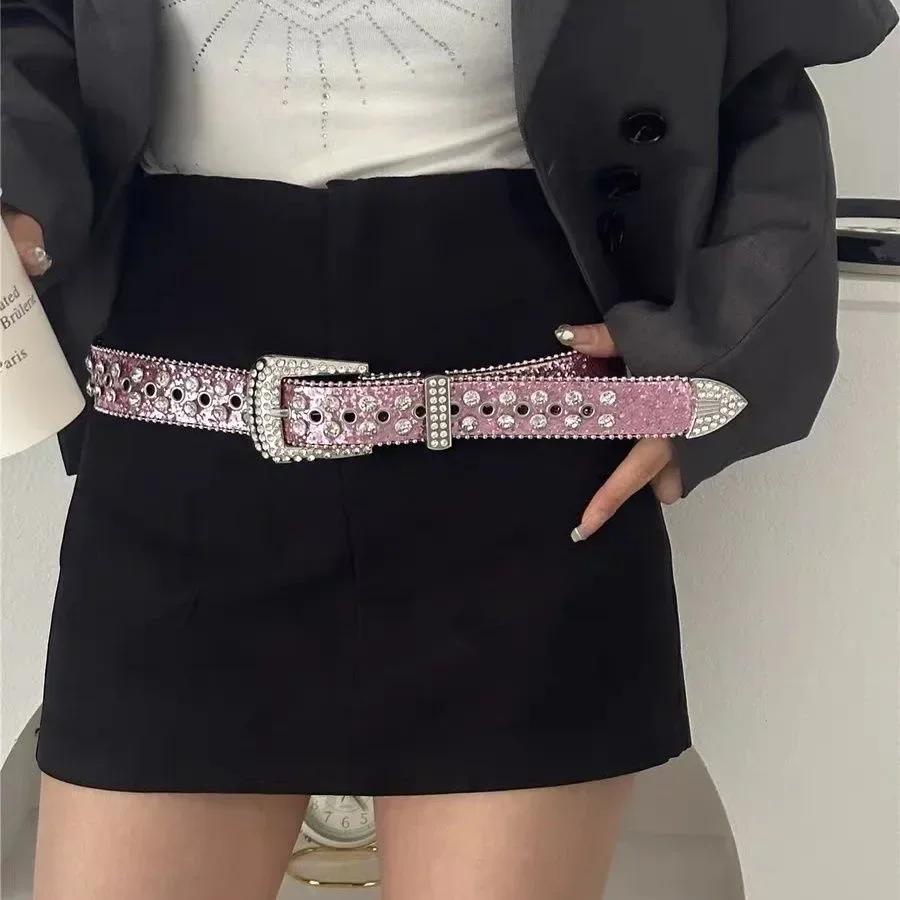 Cinturones Góticos de Pedrería Personalizados Para Mujer Chica Moda Cinturones de Cuero PU Vaquero Occidental Y2K Retro Decoración Falda Vaquera Cinturón