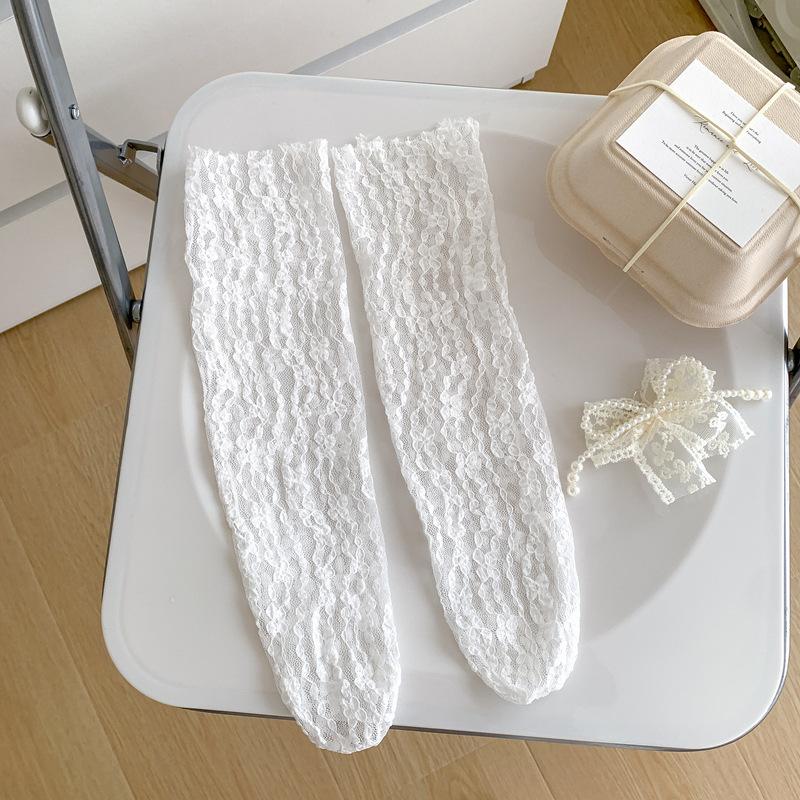 10Pair Lolita Jacquard Lace Stockings Women S Japanese Sweet Wind Tube Stacking Socks Summer Ultra-Thin Lace Women S Socks One size