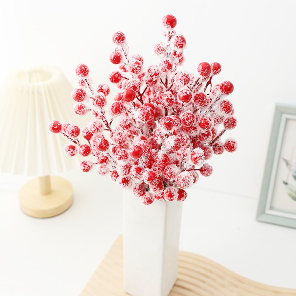 10PCS Artificial Frosted Red Berry Christmas Decoration Snow Fruit Ornament Winter Home Decor