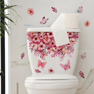 Pegatina de pared de flores y plantas verdes, calcomanías decorativas para baño, sala de estar, armario, decoración del hogar, Mural autoadhesivo