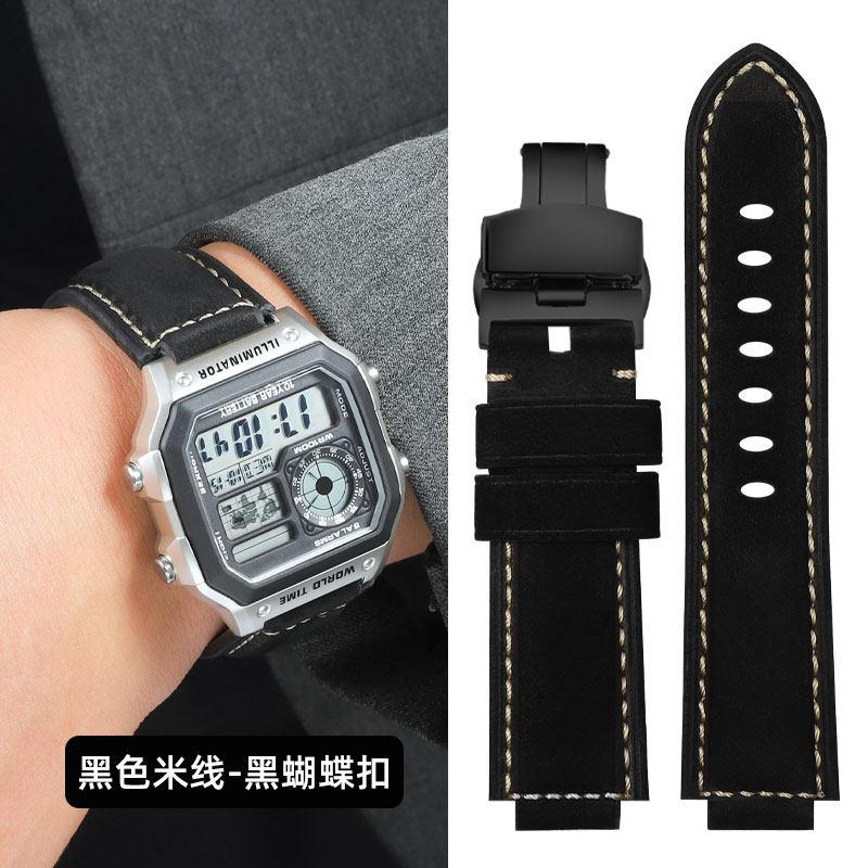 Für Casio kleine quadratische Uhr AE1200/1300/1000 SGW-500H/W218 A159 A158 A168 retro mattiertes Rindslederarmband echtes Lederarmband