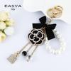 Korean Style Camellia Drip Oil Keychain with Bow and Pearl Chain Pendant