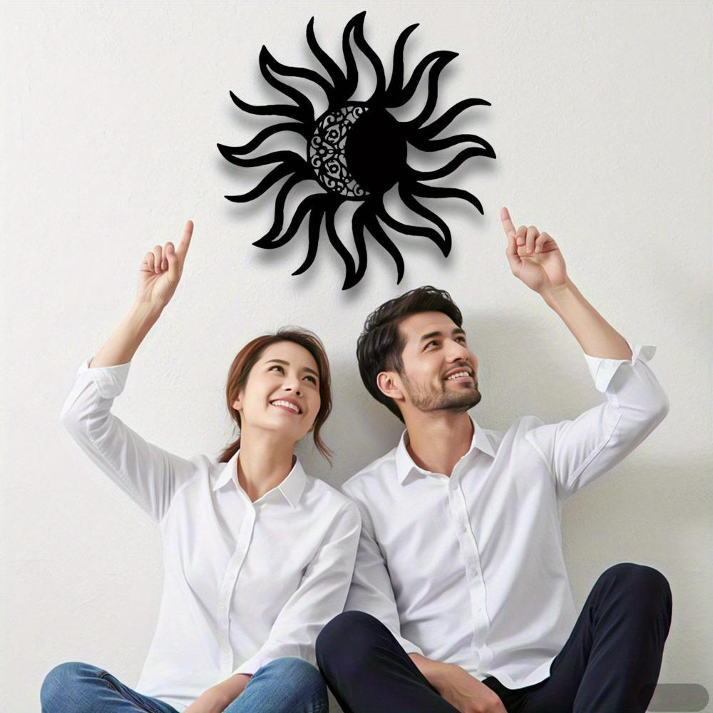 Art Mural Soleil et Lune Décoration Métallique Sculpture pour Maison Intérieur Extérieur