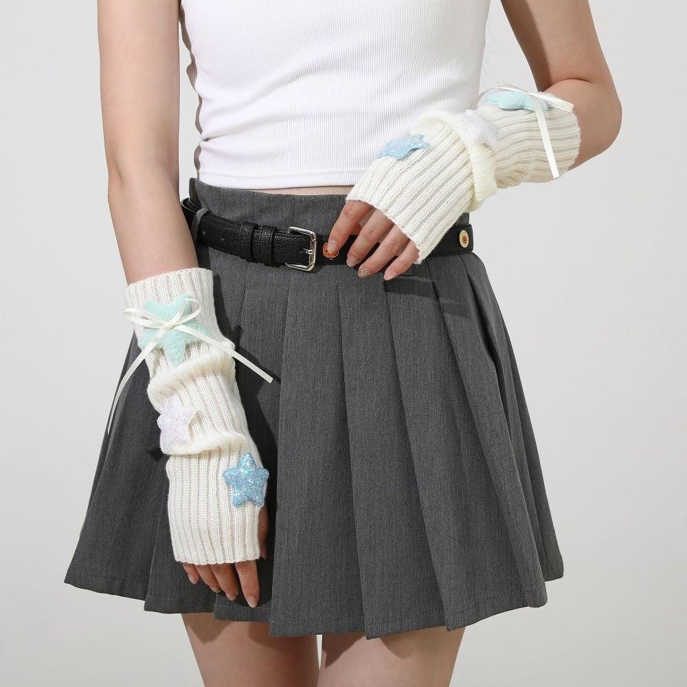 Plüsch Weiche Gestrickte Armstulpen Pailletten Stern Verziert Halbfingerhandschuhe Herbst Winter