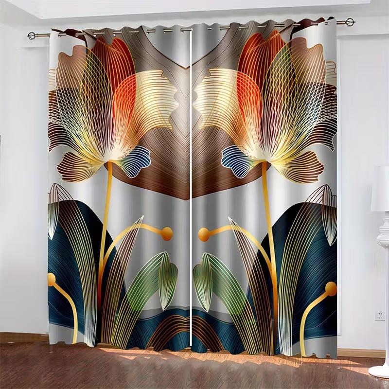 2 Pcs Golden line butterfly print curtains,suitable for bedroom,living room kitchen decoration,home decoration,window decoration