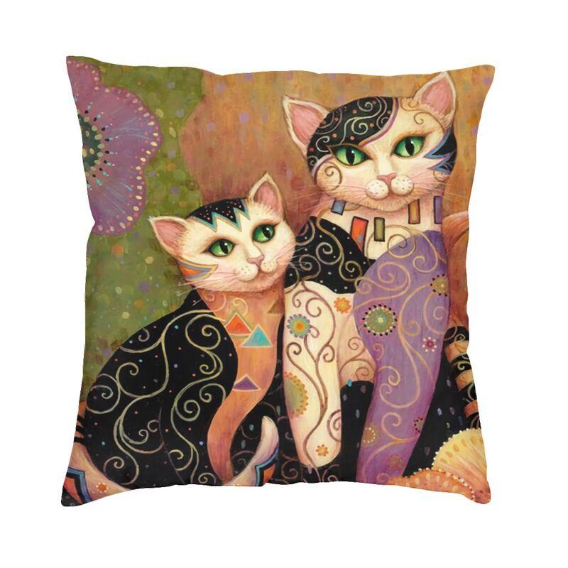 

Oil Painting Cat Cushion Cover Art Gustav Klimt Gold Pattern Soft Luxury Pillow Case Living Room Decoration 30x30cm