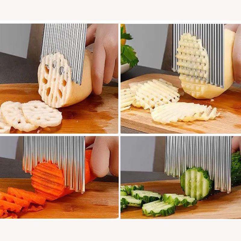 Stainless Steel Potato Cutter Crinkle Chopper Vegetables Fruits Easy To Use Wavy Blade Design Ergonomic Handle French Fry Slicer
