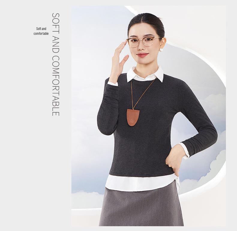 Tencel Wool Collar Base Shirt: Silk-Like, Light, Warm, Round Neck, Knitted Long Sleeve Top for Autumn/Winter Women.