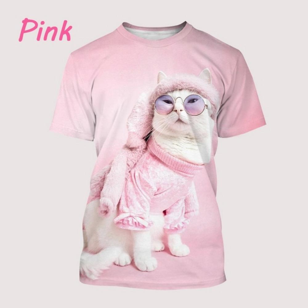 Women's T-Shirts Harajuku Cat Graphic Print 3D Tops Summer Short Sleeve Casual Tees Kawaii Animal T Shirt