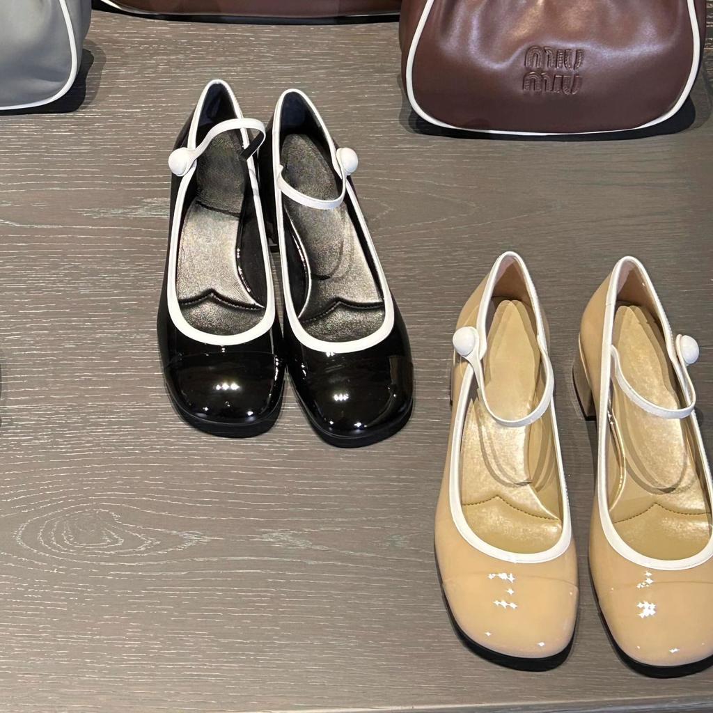 Fashion Japanned Leather Mary Janes Woman Color Block High Heels Shoes Ladies Belt Buckle Tacones Wedges Chunky Heeled Escarpins Mujer