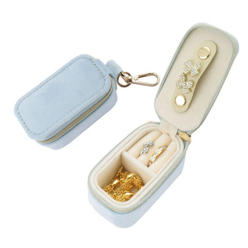Portable Mini Jewelry Storage Organizer Soft Velvet Jewelry Box Travel Jewelry Organizer Hand Bag синий