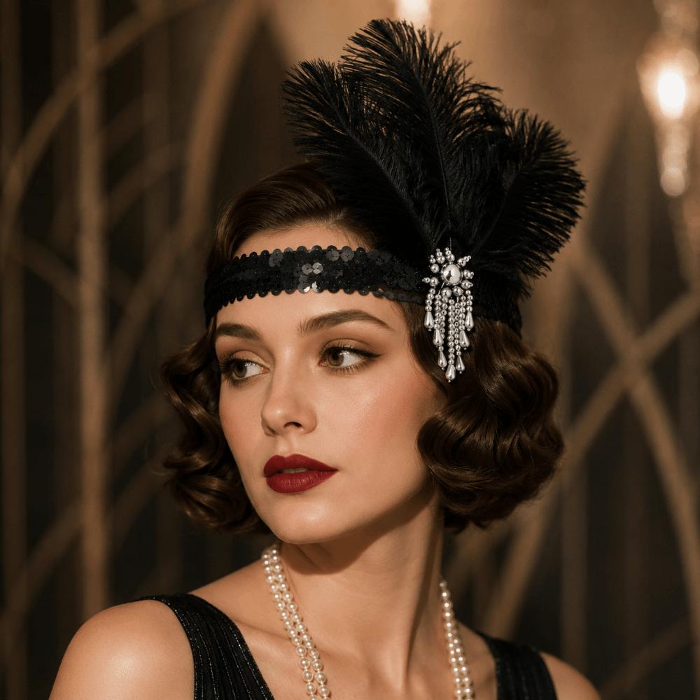 Sequin Women's Feather Headband 1920s Bridal Headdress Girls Hair Hoop Hair Accessories