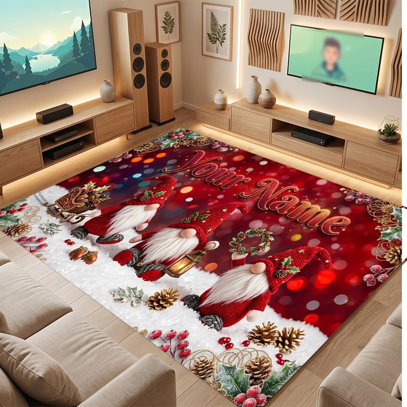 Christmas Theme Soft Crystal Velvet Rug Custom Name & Text Print Non Slip Floor Rug for Bedroom Living Room