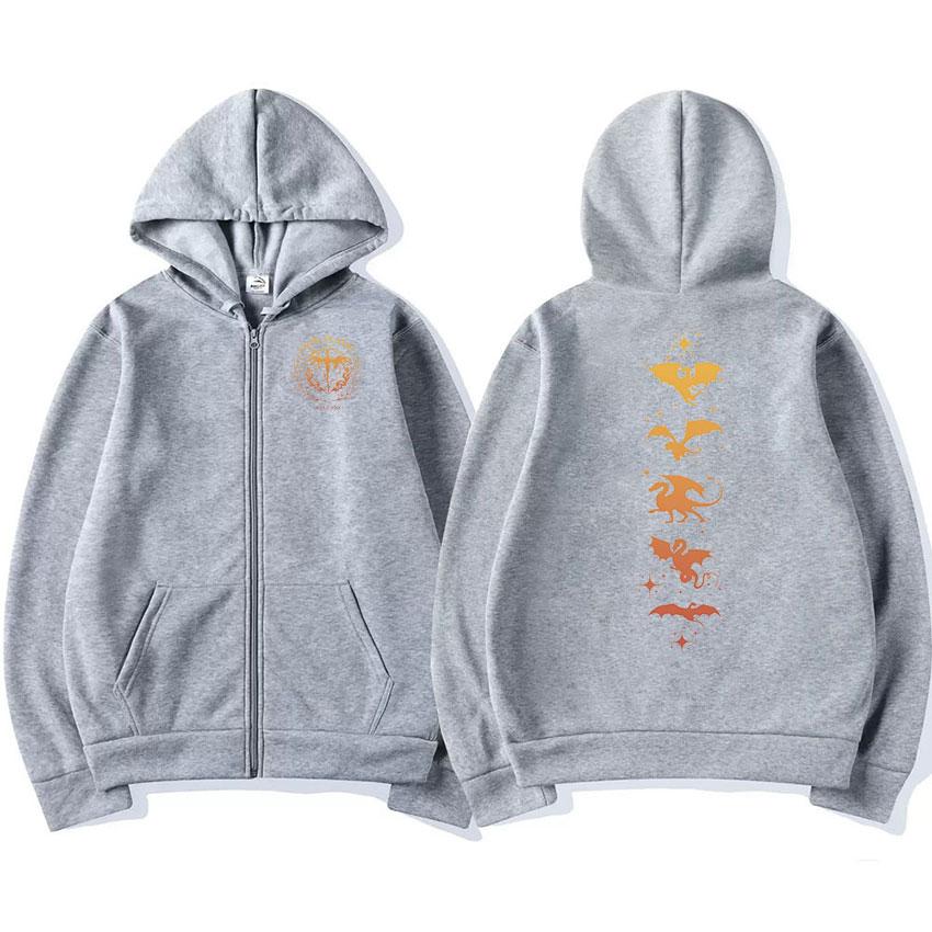Basgiath War College Fourth Wing Dragon Rider Zipper Hoodie Men Women Harajuku Aesthetic Zip Up Sweatshirt Jacket Loose