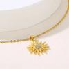 Vintage Gold Color Zircon Sun Pendant Necklace for Women Men Stainless Steel Chain Accessories Gifts