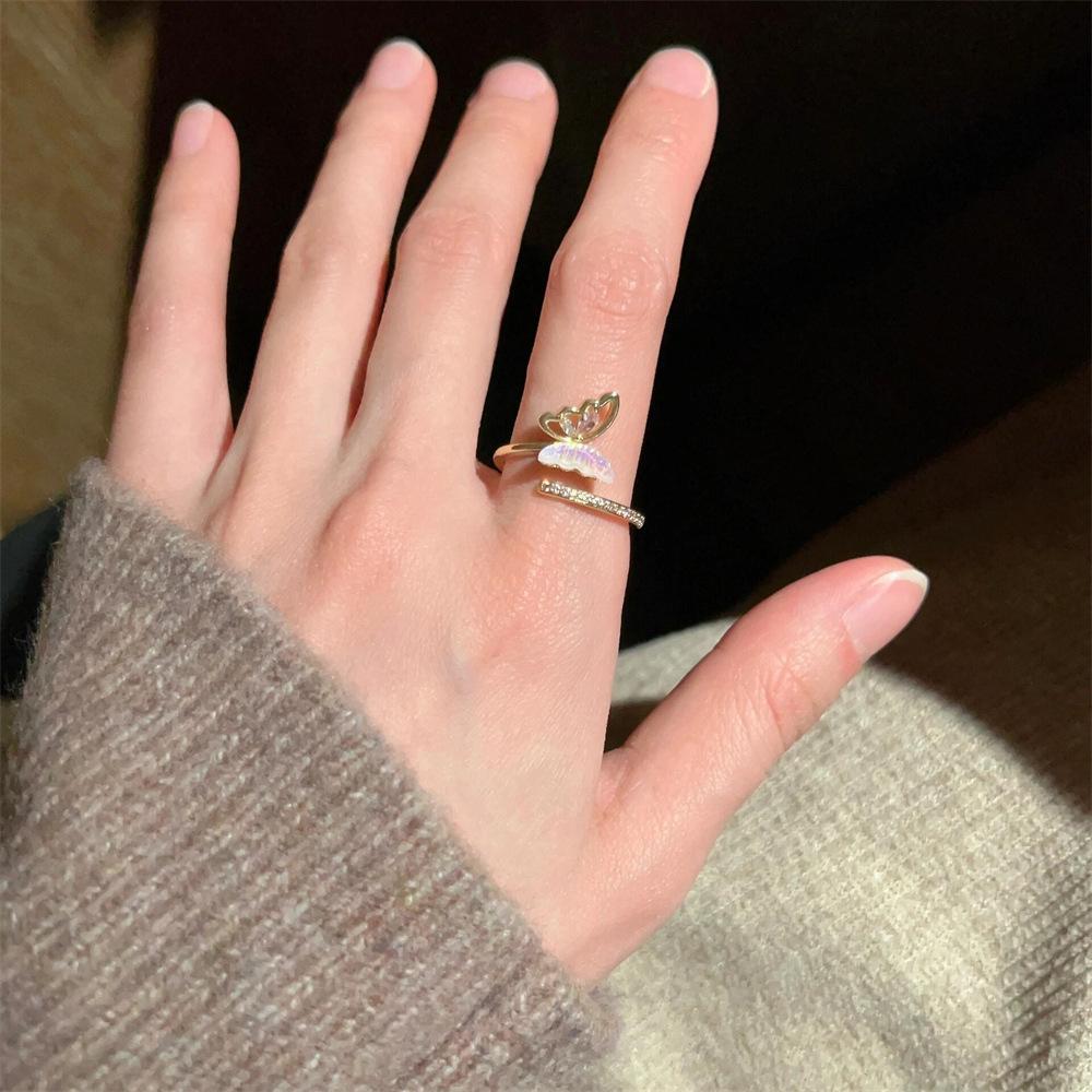 Colored Zircon Butterfly Ring Open Ring Versatile Exquisite Jewelry