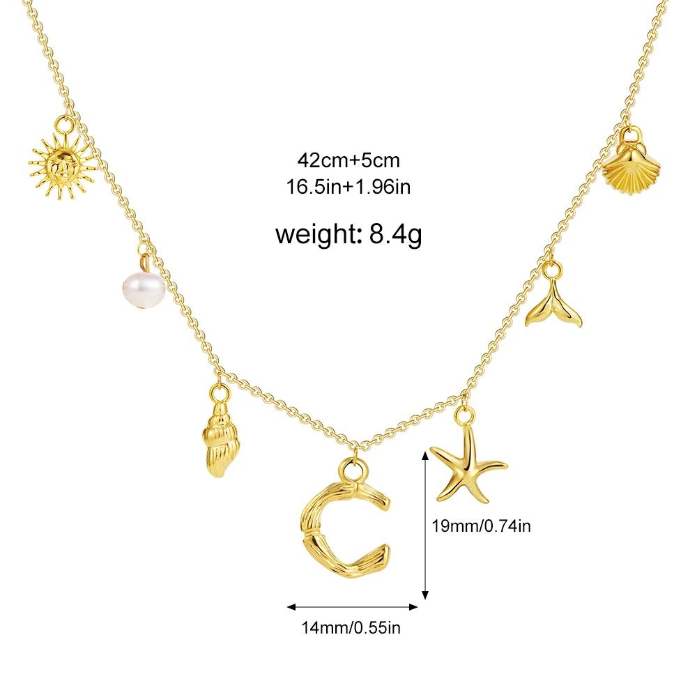 

Boho A-Z Initial Letter Pendant Necklace Gold Color Beach Shell Starfish Pearl Necklace Women s Charm Jewelry Party Gift