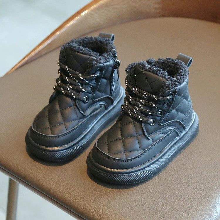 Boys and girls boots 2025 autumn and winter new cotton shoes children's fleece non-slip two cotton shoes thickened Korean version snow boots