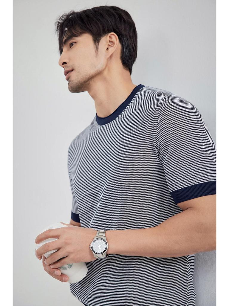 2024 Men's Striped Polo: Short-Sleeve, Versatile Round Neck Knit Shirt