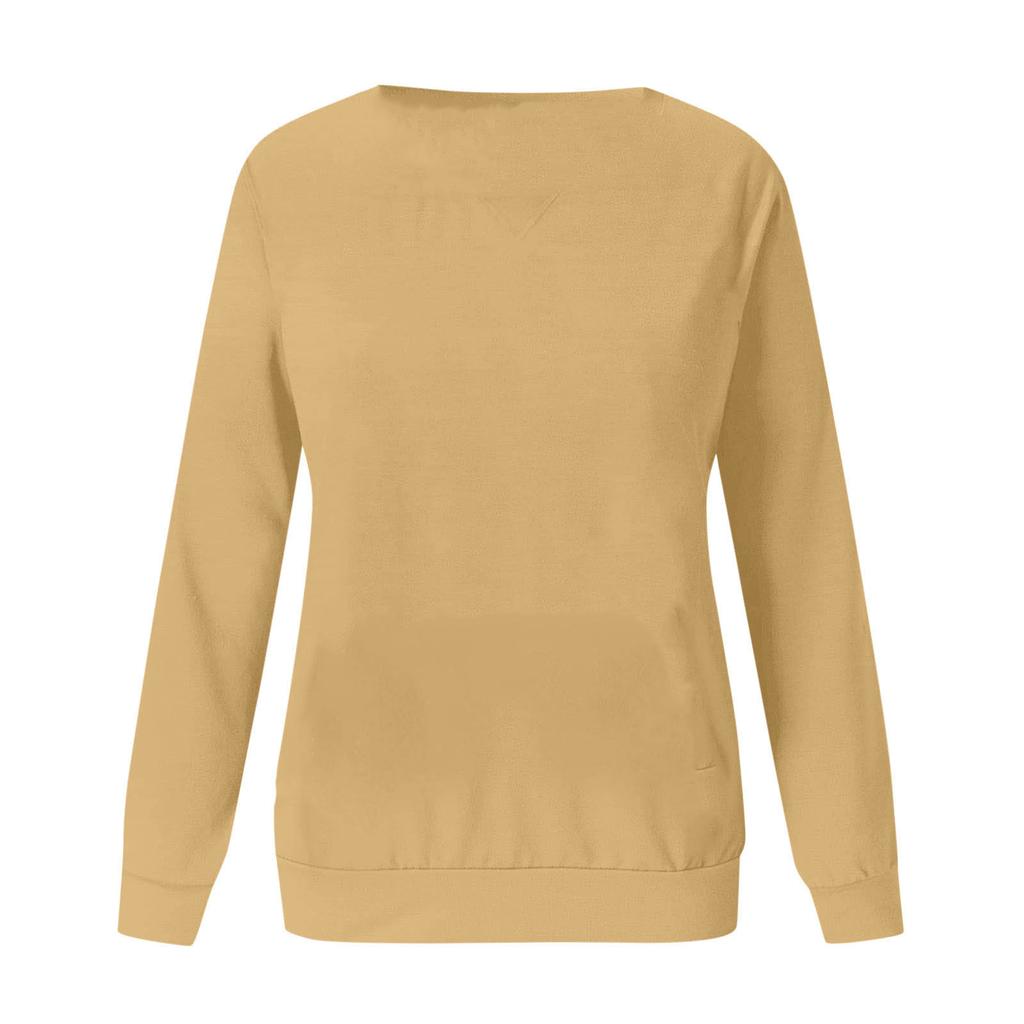 Ladies' Casual And Fashionable Pocket Solid Color Round Neck Long Sleeved Sweatshirt