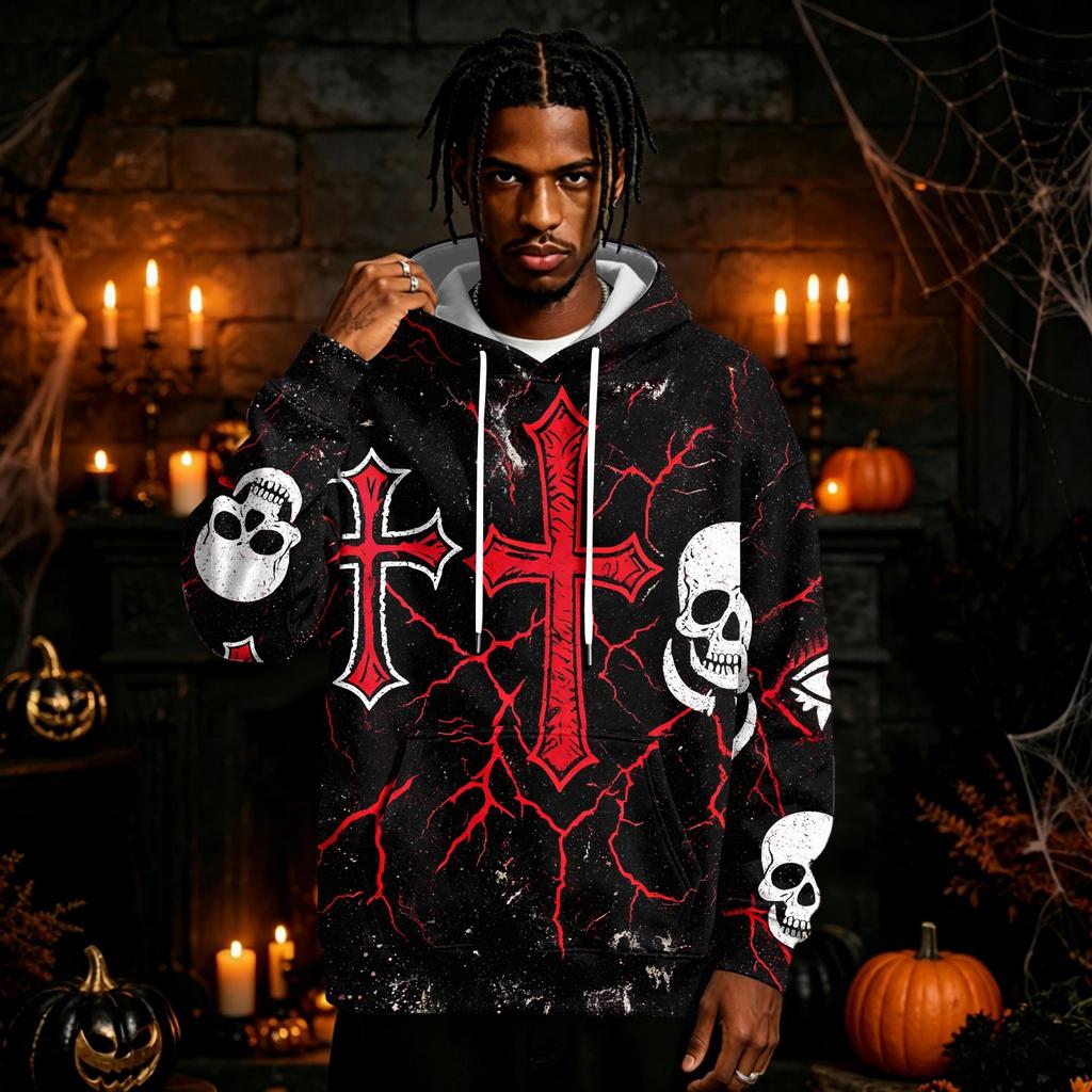 Men's Halloween Print Pullover Hoodie Long Sleeve Sweatshirt