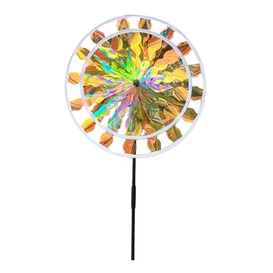 Colorful Windmill Ornaments for Garden and Yard, Decorative Double Layer Pinwheel Spinner for Kids, Outdoor Reflective Pinwheels for Patio Lawn