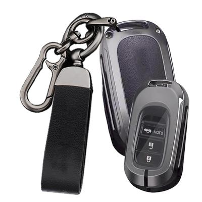 [TECART] Honda Dedicated Key Cover, 3 Button Key Holder, Aluminum Alloy, Genuine Leather, Full