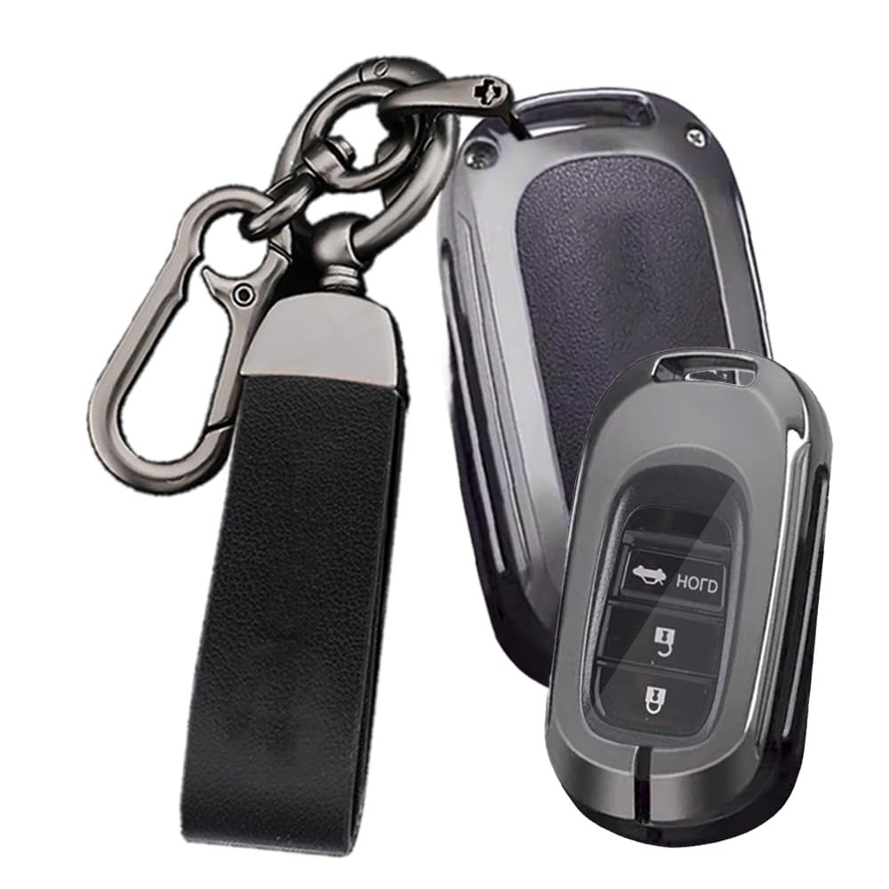 [TECART] Honda Dedicated Key Cover, 3 Button Key Holder, Aluminum Alloy, Genuine Leather, Full