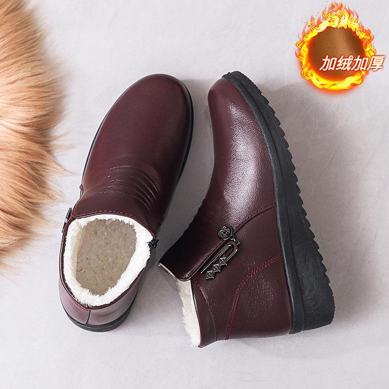 Sapatos casuais sapatos de algodão botas curtas de meia-idade femininas de outono e inverno sola macia sapatos médios femininos sapatos de couro planos quentes de veludo