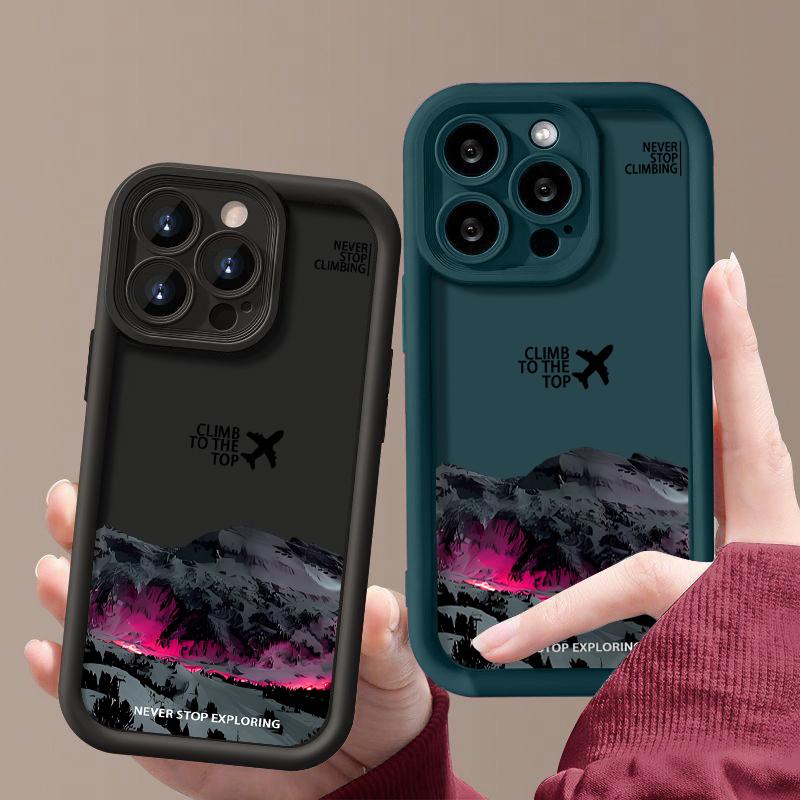 For iPhone 16E 15 Pro Max 14 Pro 13 12 11 XR XS 8 7 Cover Airplane Mountain Pattern Lens Protection TPU Shockproof Soft Silicone Phone Case Shell