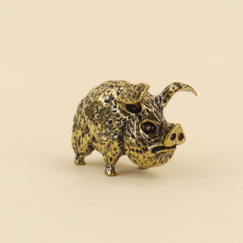 Handgefertigte Messing-Figur des chinesischen Tierkreiszeichens Schwein Retro Glücksbringer für Zuhause Perfekt als Geschenk zum Mondneujahrsfest Bürodekoration