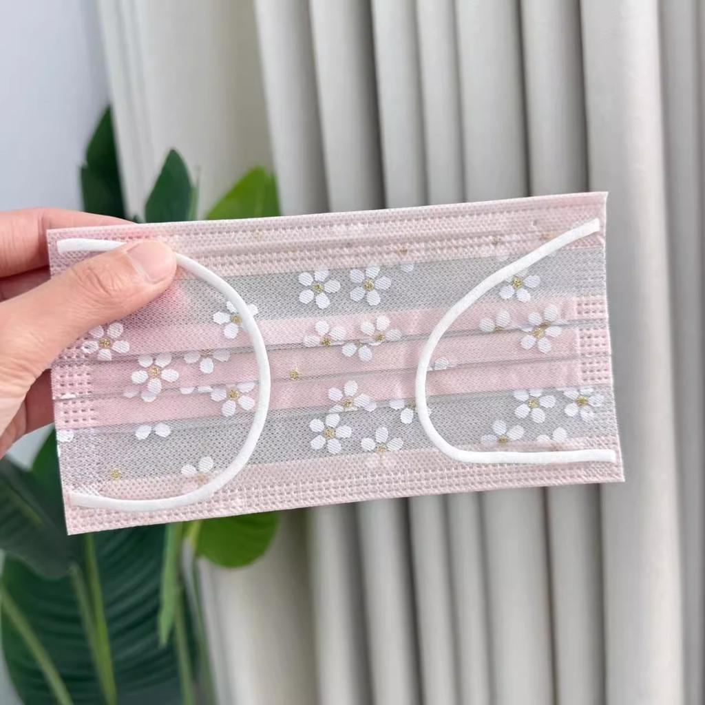10 Pièces Masques Jetables en Maille pour Femmes de Haute Valeur Anti-Poussière Crème Solaire Mignon Fleur de Cerisier Respirant Fin Printemps et Été