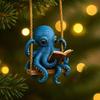 Octopus Reading Ornament Blue Octopus Reading Swing Ornament Sea Creature Christmas Tree Hanging Decor Squid Art Collection Gifts for Ocean Lovers