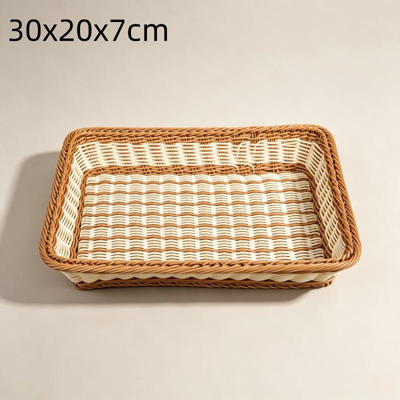 Imitation Rattan Handwoven Storage Basket Eco-Friendly Material Organizer for Kitchen Fruit Snack Picnic Outdoor Use