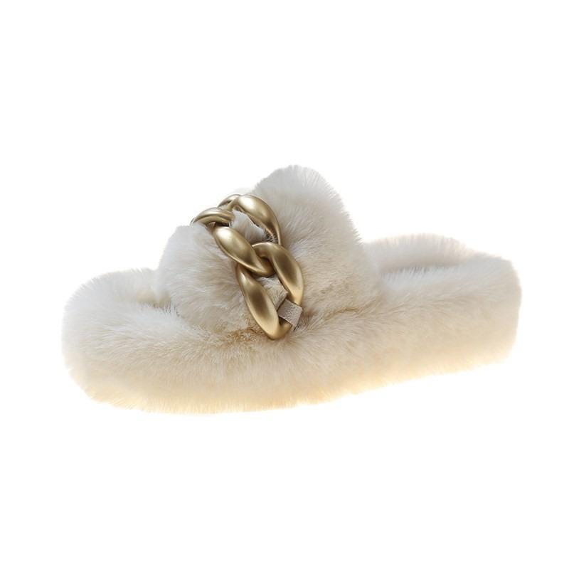 Height heel thick bottom fluffy slippers women wear autumn and winter cotton drag chain Internet celebrity popular plush slippers spring and summer