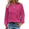 2026 Waffle Knit Round Neck Pocket Casual Loose T-shirt - TikTok Trendy