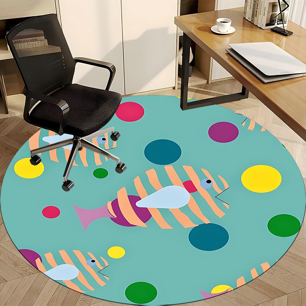 1pc Fish Pattern Office Round Rug, Non-slip, Soft and Durable Office Rug for Interior Decoration, Perfect for Office, Beautiful Decoration yy260323055