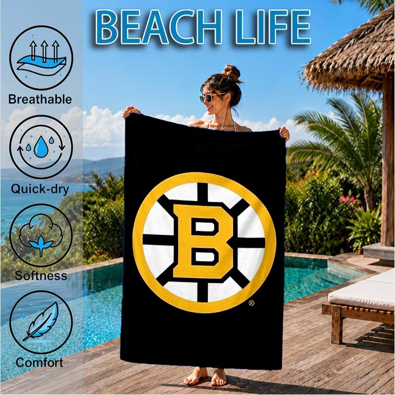 Bruins Emblem Hockey Beach Towel, Super Soft Microfiber, Perfect Gift for Her/Him, Birthday, for Pool, Beach, Travel, Decor Beach Party
