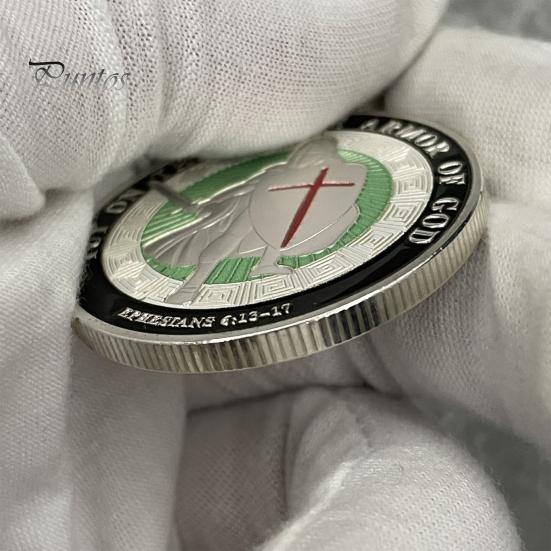 Armor of God Coin 1.57" Diameter Metal Souvenir Coin Put on The Whole Armor of God Double-Sided Armored Soldier Challenge Coin for Military Church
