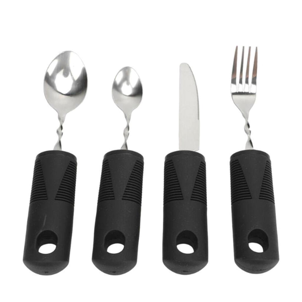 4-teiliges adaptives Besteckset für ältere Menschen Selbstständig essen Ergonomische Griffe Biegbares adaptives Besteckset