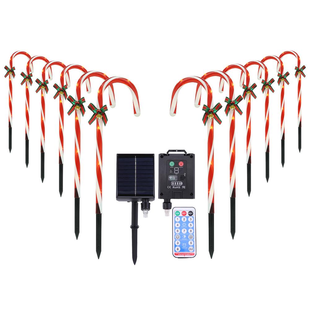 

Solar Christmas Candy Cane Light 1200mAh Garden Ground Plug Crutch 72LED Star Decor Stake Remote Control 8 Modes Christmas Decor красный