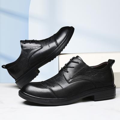 Chaussures Oxford à plateforme tendance polyvalentes à lacets pour hommes, chaussures habillées classiques formelles, chaussures en cuir véritable pour hommes, chaussures décontractées d'affaires