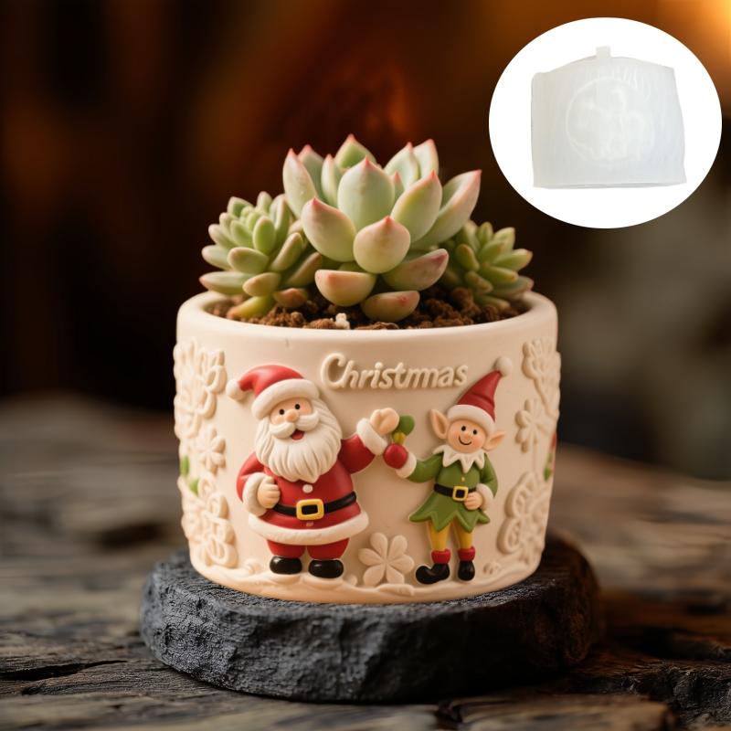 Santa Claus Funny Joker Christmas Relief Succulent Plant Resin Silicone Mold Christmas Hat Santa Claus Storage Box Gypsum Molds