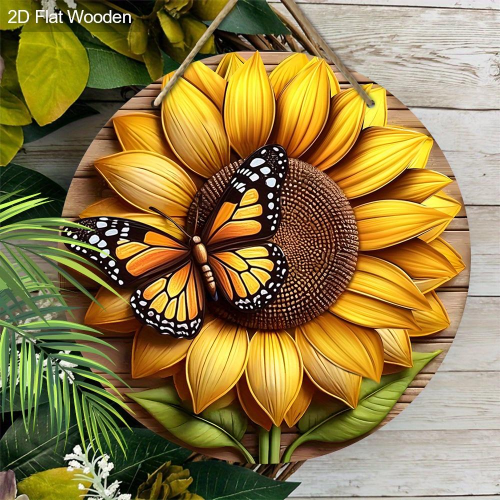 Rustic Wooden Sign with Sunflower & Butterfly Pattern - Spring Theme Decorative Plaque for Outdoor, Home Decor - Ideal Gift for Friend