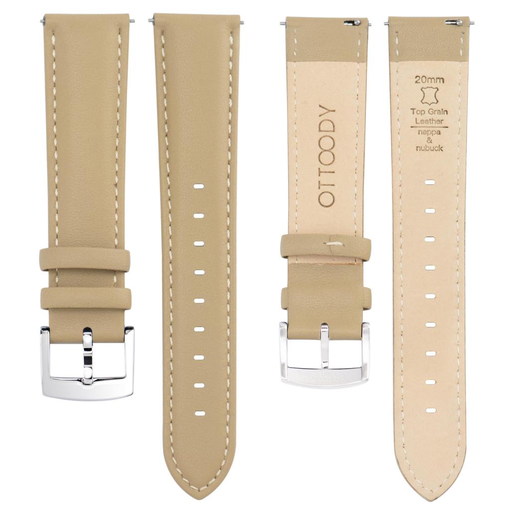 Genuine Leather Watch Quick Release Strap for Men and Elegant Soft Calf Leather Watch Replacement No Tools for Watches and Silver Buckle [OTTOODY]