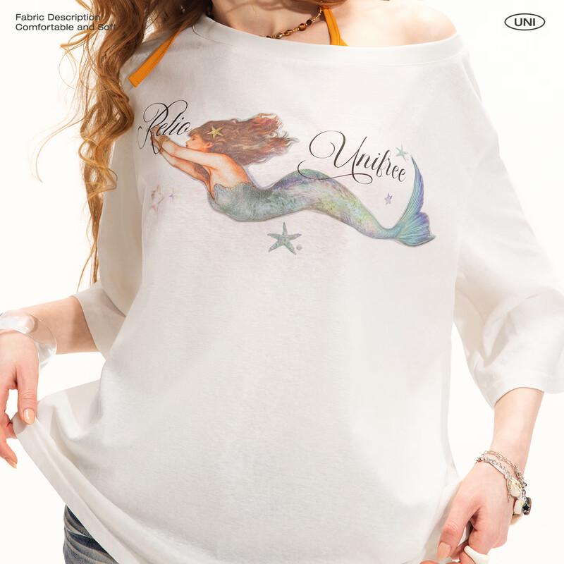 UNIFREE Dreamy Mermaid Print Loose T-Shirt