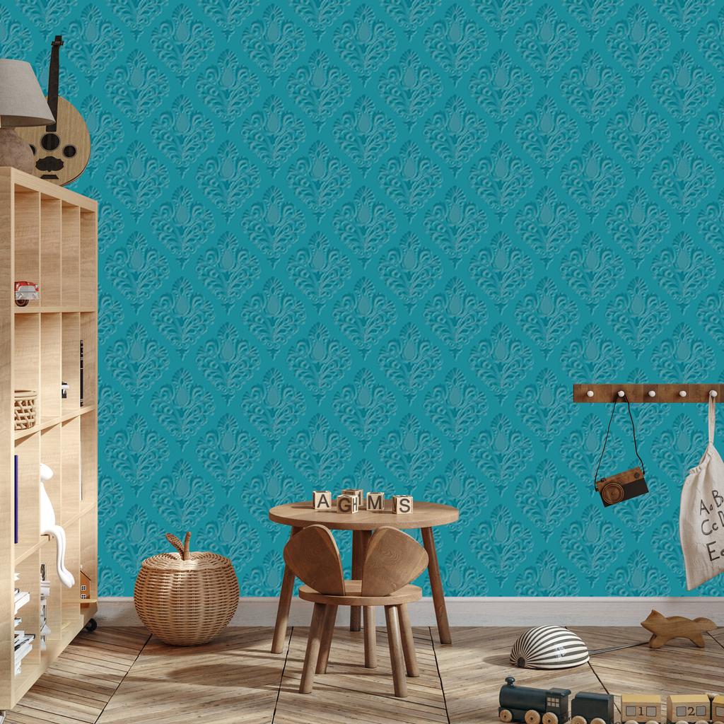 Wallpaper Turquoise Ornaments with 3D Effect for Living Room and Bedroom 50x1000